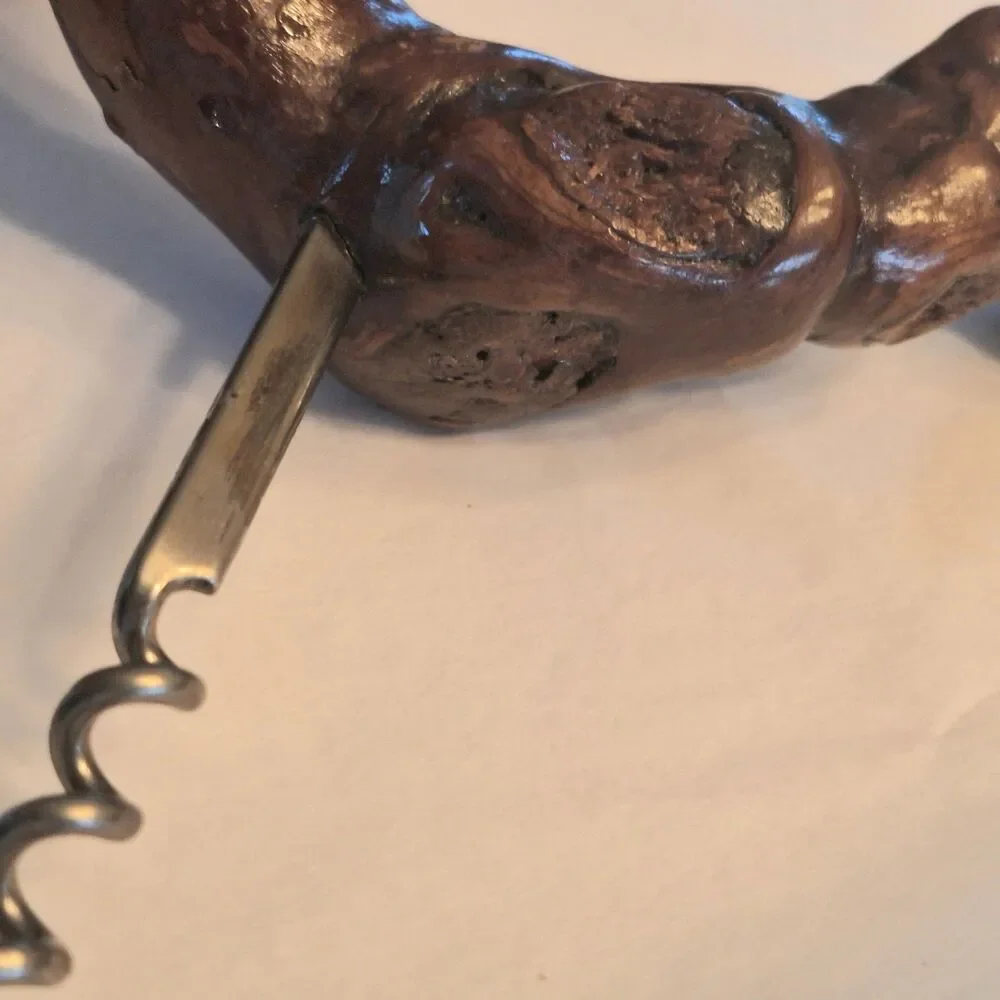 Vintage Grapevine Knotty Wood Corkscrew France Burlwood